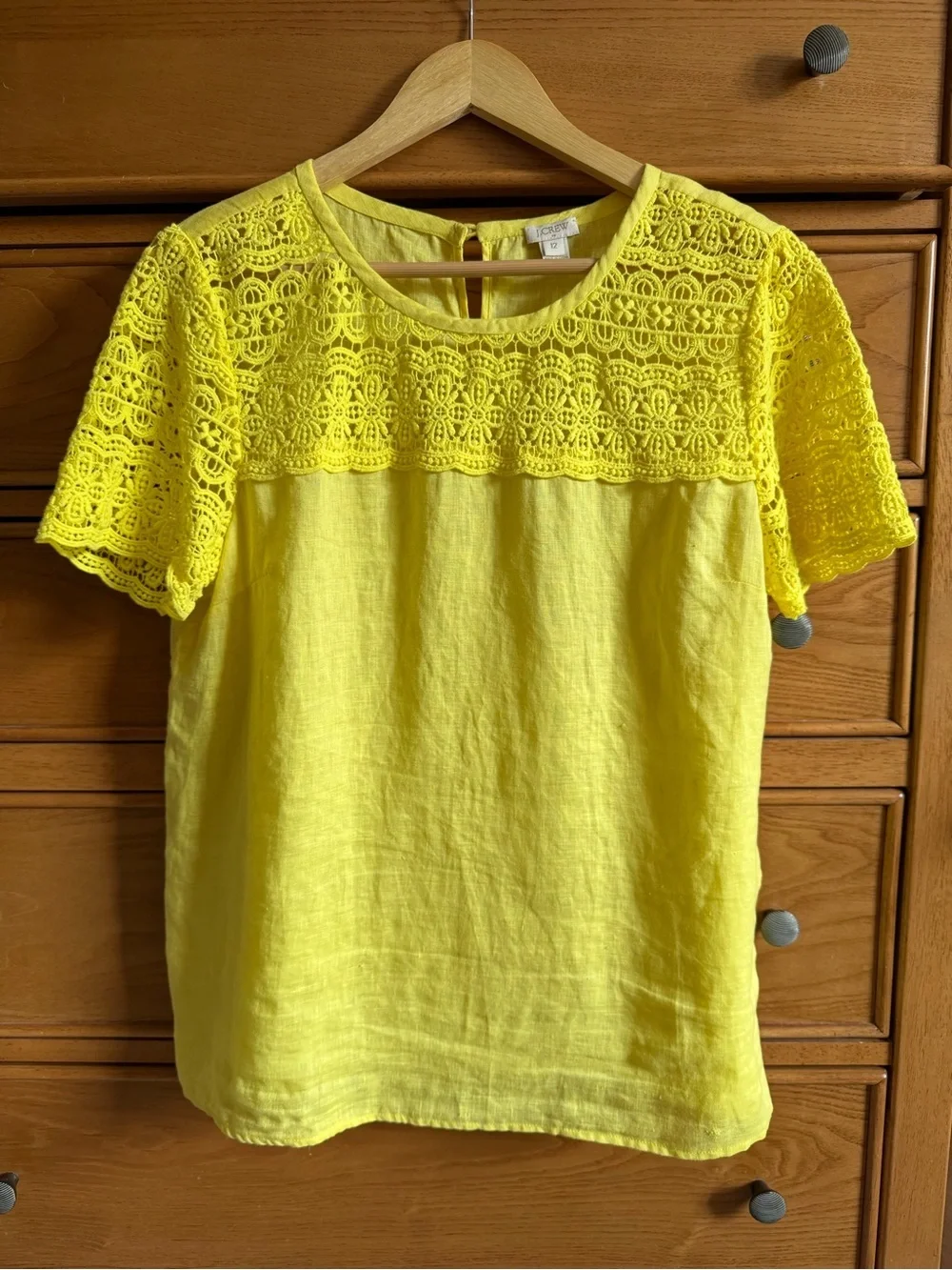 J. Crew Linen Crochet Womens Size 12 Top Yellow Summer Vacation Lightweight